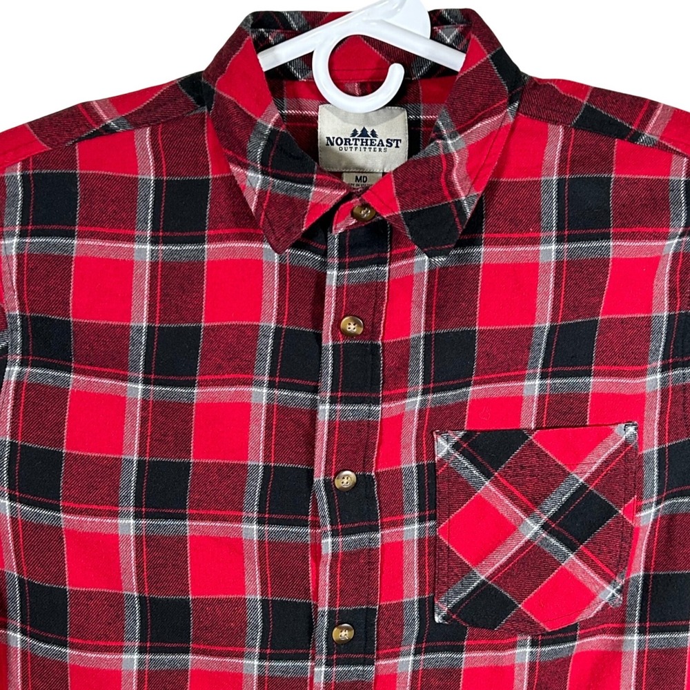 Northeast Outfitters Mens Red Black Plaid Flannel Button Down Shirt‎ Size Medium